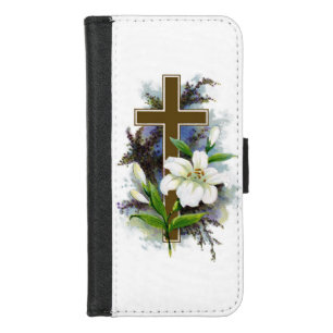 Gold Cross And White Flower iPhone 8/7 Wallet Case