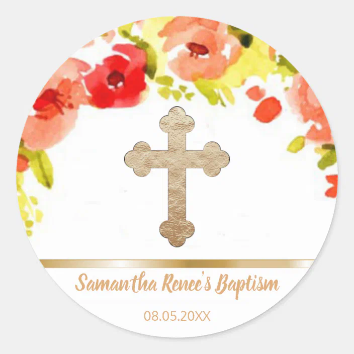 Gold Cross Baby Baptism Flowers Thank You Favor Classic Round Sticker Zazzle Com