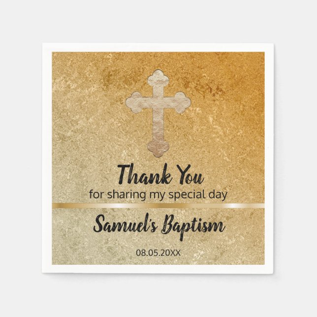 Gold Cross Baby Baptism Religious Paper Napkins (Front)