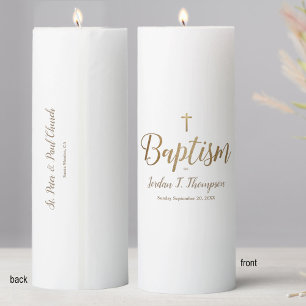 Gold Cross Baby Baptism Script Personalized Pillar Candle
