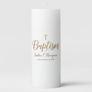 Gold Cross Baby Baptism Script Personalized Pillar Candle
