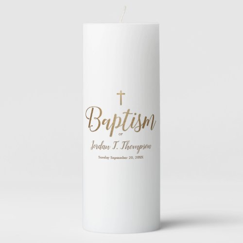 Gold Cross Baby Baptism Script Personalized Pillar Candle