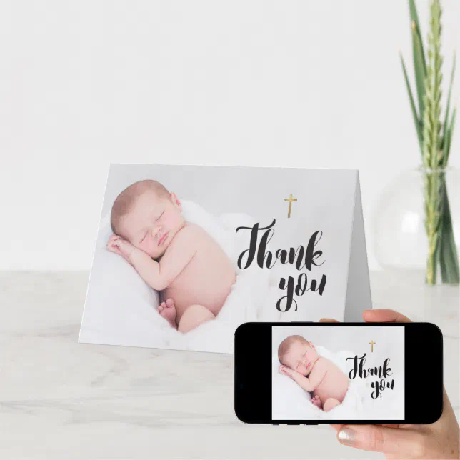Gold Cross Baby Christening Thank you Photo Card Zazzle