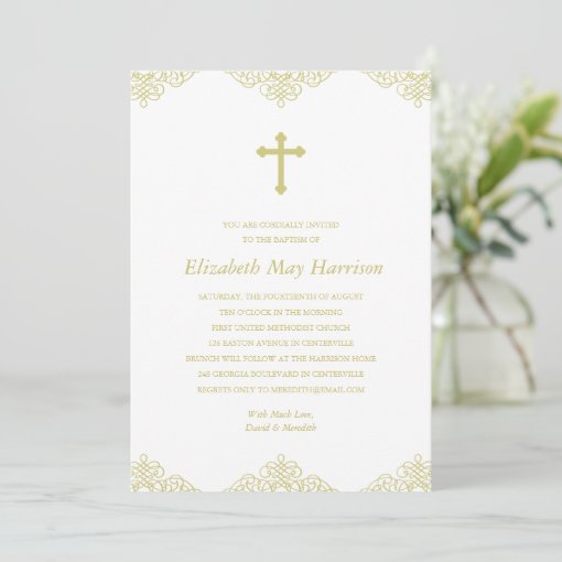 Gold Cross Baptism/Christening Invitation | Zazzle