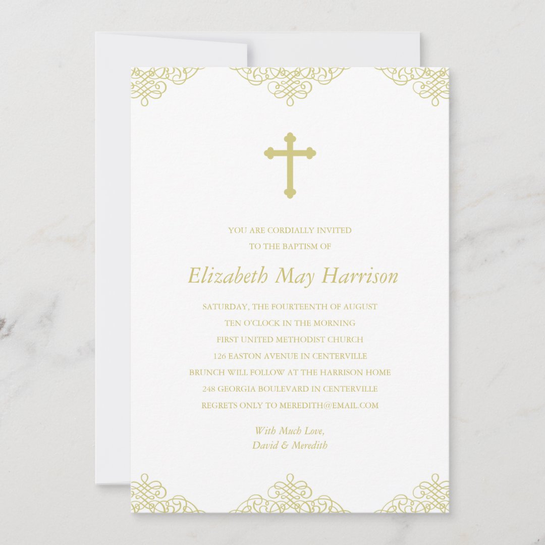 Gold Cross Baptism/Christening Invitation | Zazzle