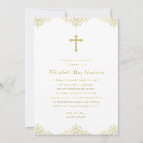 Gold Cross Baptism/Christening Personalized Announcements