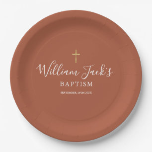 Gold Cross Baptism Christening Terracotta Paper Plates