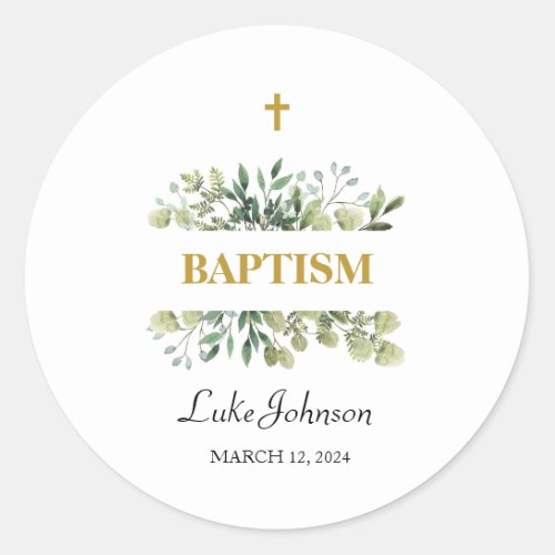 Gold Cross Baptism Classic Round Sticker