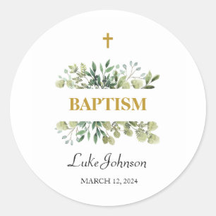 Gold Cross Baptism Classic Round Sticker