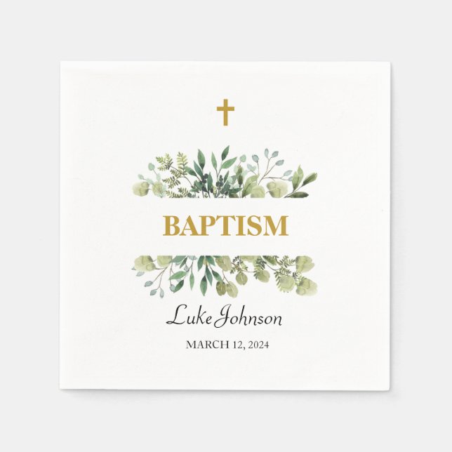 Gold Cross Baptism Napkins (Front)