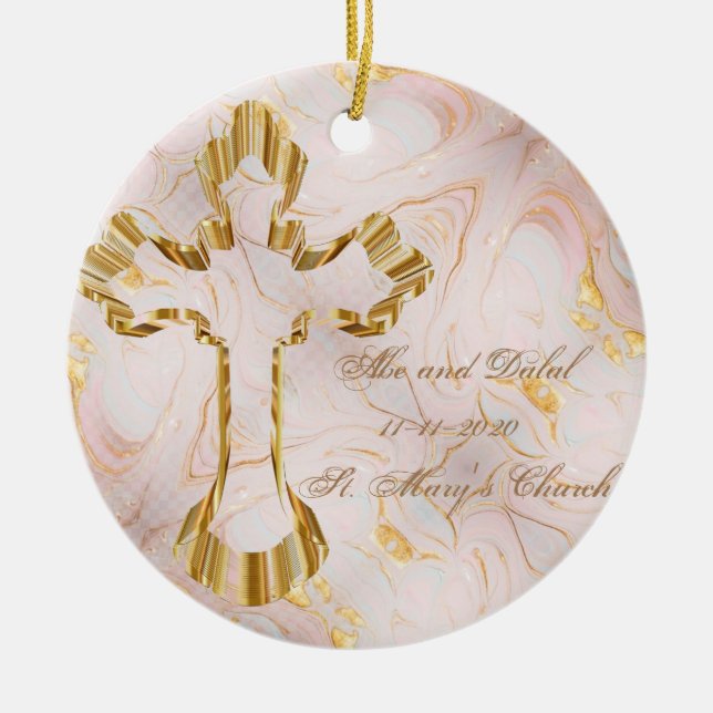 Gold Cross Ceramic Ornament (Front)