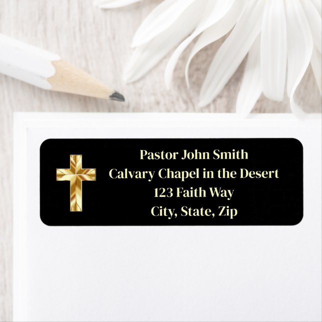Gold Cross Classy Church Pastor Return Address Label (Insitu)