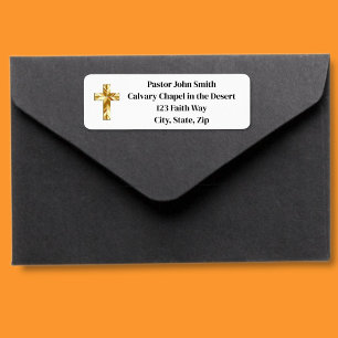 Gold Cross Classy Church Pastor Return Address Label