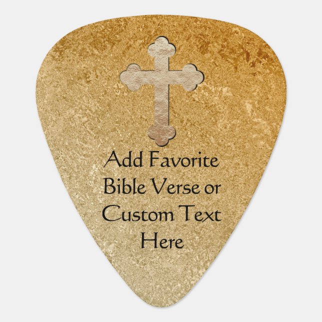 Gold Cross Custom Bible Verse Guitar Pick (Front)