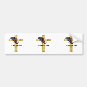 Gold Cross Eagle Flag In God We Trust Bumper Stick Bumper Sticker