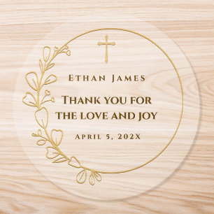Gold Cross Elegant Boy Baptism Thank You Favor Classic Round Sticker