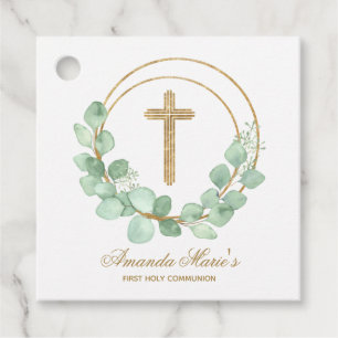 Gold Cross Eucalyptus Communion Favor Tags
