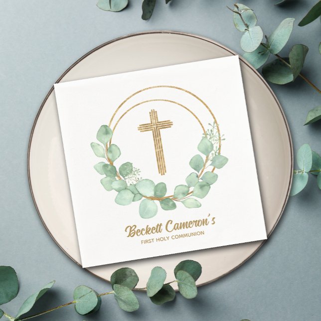 Gold Cross Eucalyptus Communion Napkins (Creator Uploaded)