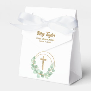 Gold Cross Eucalyptus First Communion Favor Boxes