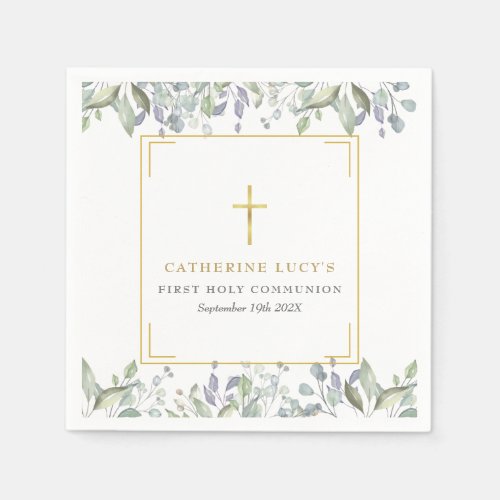 Gold Cross Floral First Holy Communion Napkins