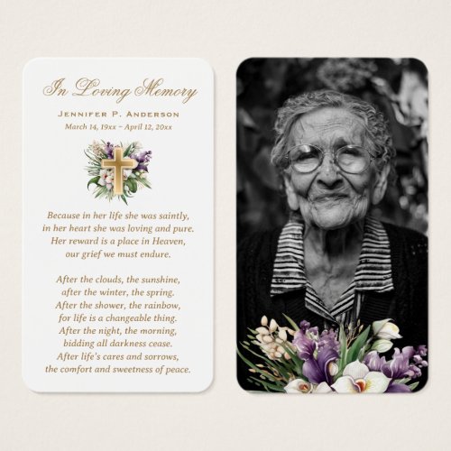 Gold Cross Floral Funeral Memorial Prayer Cards