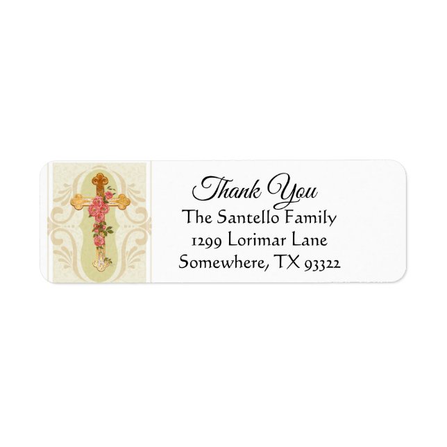 Gold Cross Flowers Thank You Label (Front)