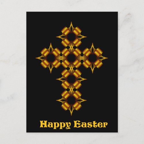 Gold Cross Fractal Happy Easter Holiday Postcard