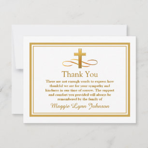 Gold Cross Funeral Note Card Flat Bereavement Note