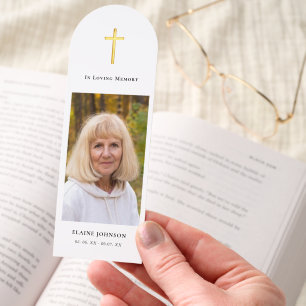 Gold Cross Funeral Prayer Photo Keepsake Bookmarks