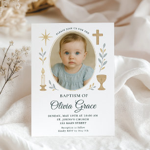 Gold Cross Girl Baptism Invitation
