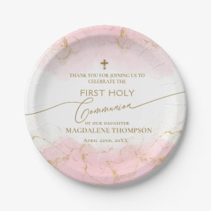 Gold Cross Girl Thank You First Holy Communion Paper Plates