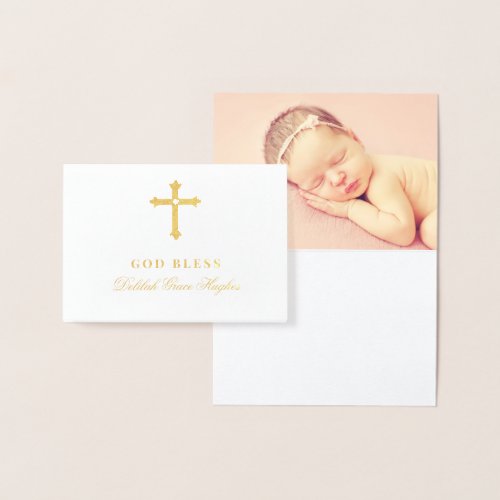 Gold Cross God Bless Baby Religious Baptism Foil Card