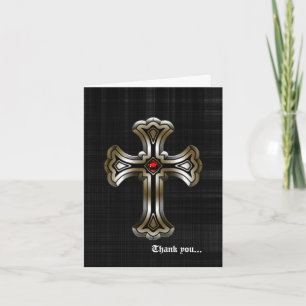 Gold Cross Gothic Wedding Letterpress Thank You Card