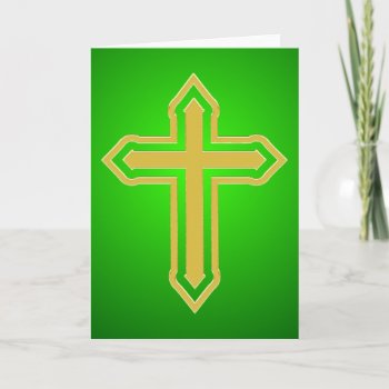 Gold Cross Green Backgound Holiday Card by AuntBetsy at Zazzle