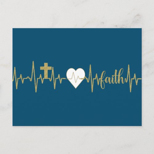 Gold Cross Heart Faith Heartbeat_Christian Postcard