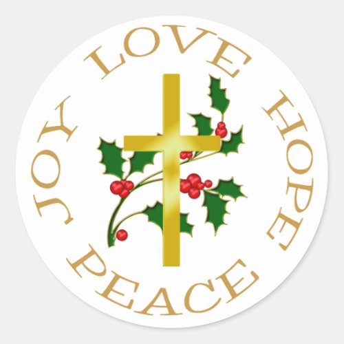 Gold Cross Holly Christmas Hope Classic Round Sticker