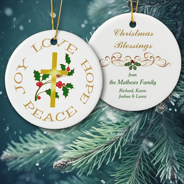 Gold Cross Holly Hope Ceramic Ornament (Creator Uploaded)