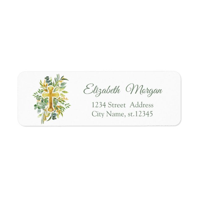 Gold Cross Leaves First Holy Communion  Label (Front)