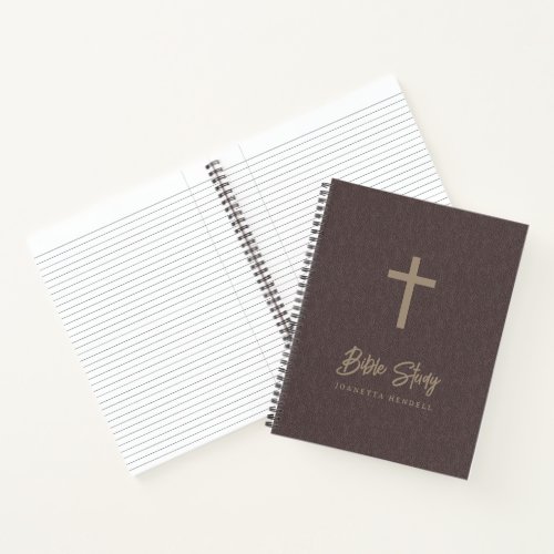 Gold Cross Light Brown Faux Leather Bible Study Notebook