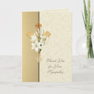 Gold Cross Lilies Christian Condolence Thank You