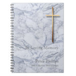 Gold Cross Marble 1 Funeral Memorial Guest Book at Zazzle