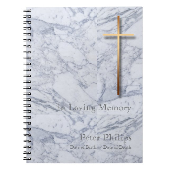 Gold Cross Marble 1 Funeral Memorial Guest Book (Front)
