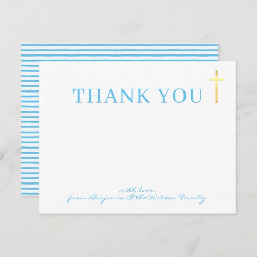 GOLD CROSS modern holy baptism aqua blue thank you Invitation