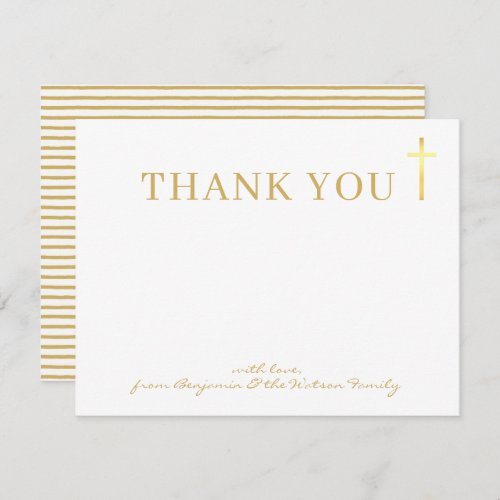GOLD CROSS modern holy baptism cute gold thank you Invitation