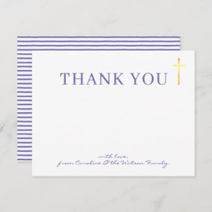 GOLD CROSS modern holy baptism purple thank you Invitation