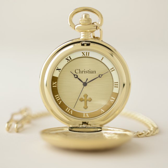 Gold Cross Name Template Pocket Watch (Inside)