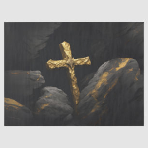 Gold Cross on A Rock Tissue Paper