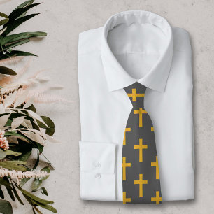 Gold Cross on Black Neck Tie