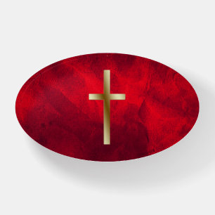 Gold Cross on Gradient Red Paperweight