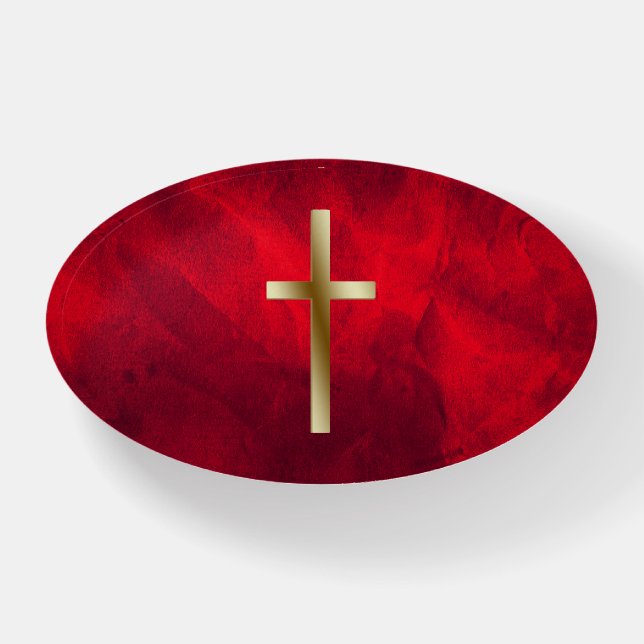 Gold Cross on Gradient Red Paperweight (Front)